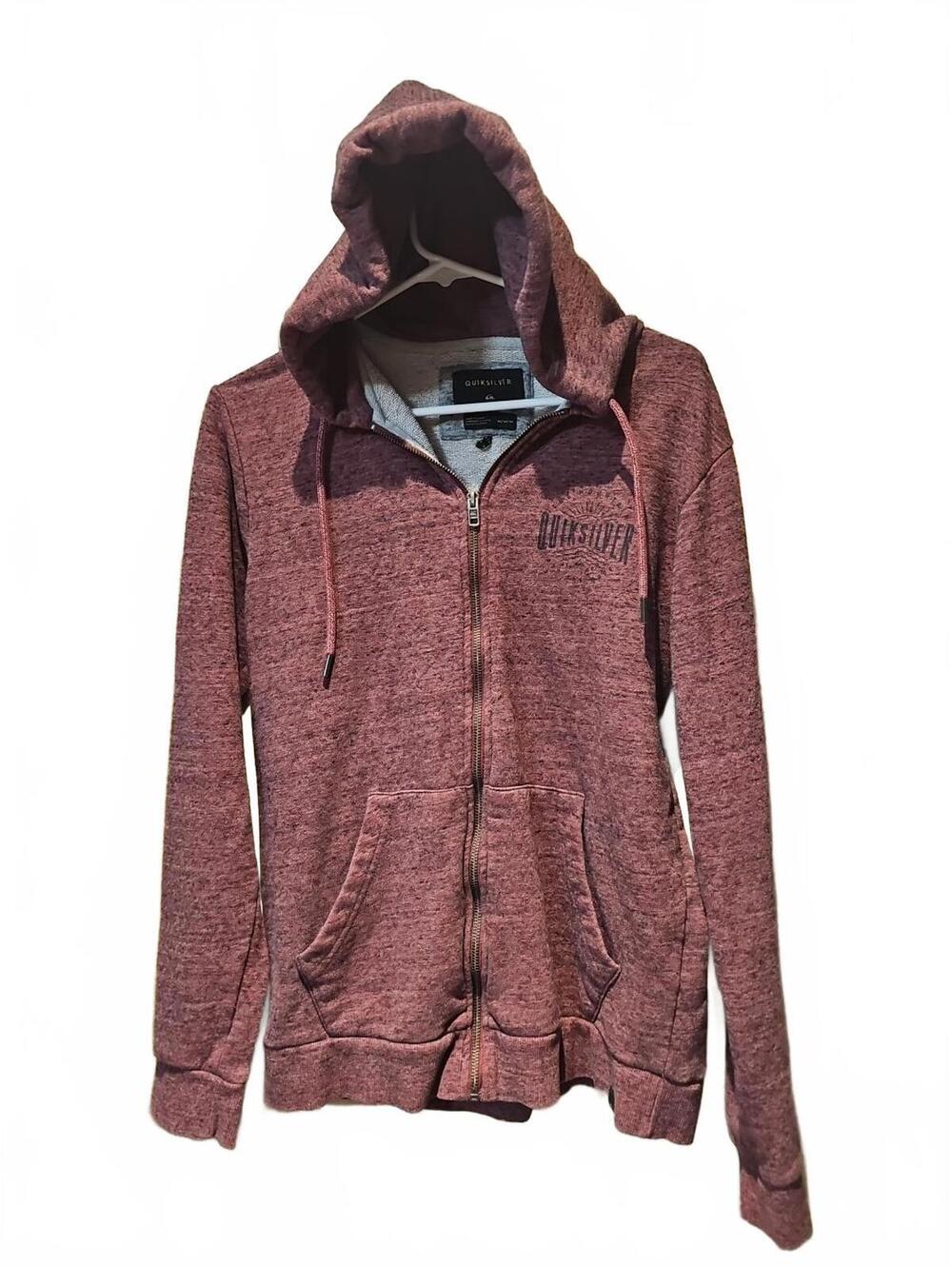 Quicksilver Medium Hoodie Full Zip Burgundy Heather Logo Graphic Print style